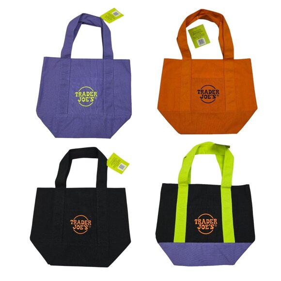 Four 2025 Trader Joes Multicolor Canvas Tote Bag Trick R Treat Halloween 81415 - Picture 1 of 13